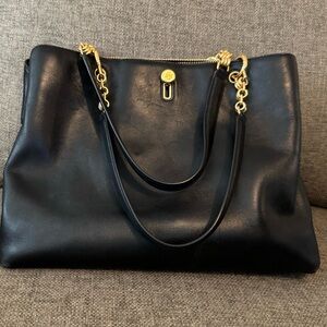 Tory Burch Black Satchel with Gold Accents